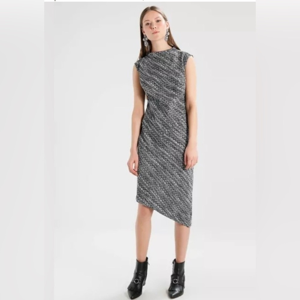 BANANA REPUBLIC Tweed fully lined Mock Neck Asymmetrical Hem Sheath Dress